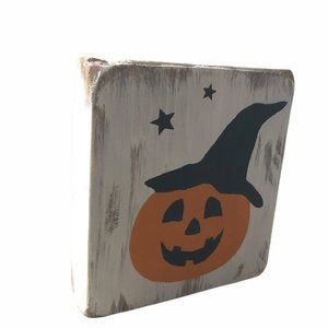 Jack O' Lantern with Witch Hat & Stars Hand Painted Shelf Sitter